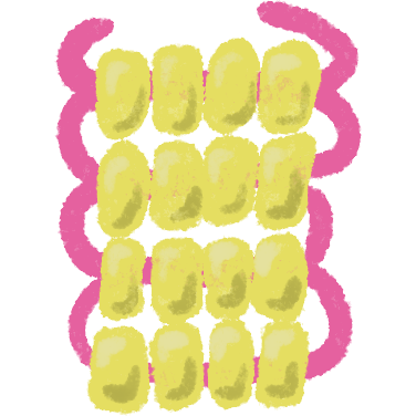 a kandi ladder stitch made with pink string and yellow beads